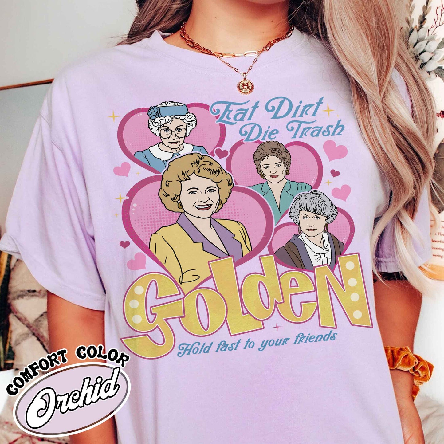 Eat Dirt, Die Trash Stay Golden With Pocket Graphic Tee 90s Sitcom Mom Vibes, Sarcastic Mom, Funny Mom, Gift For Her, Gift For Friend