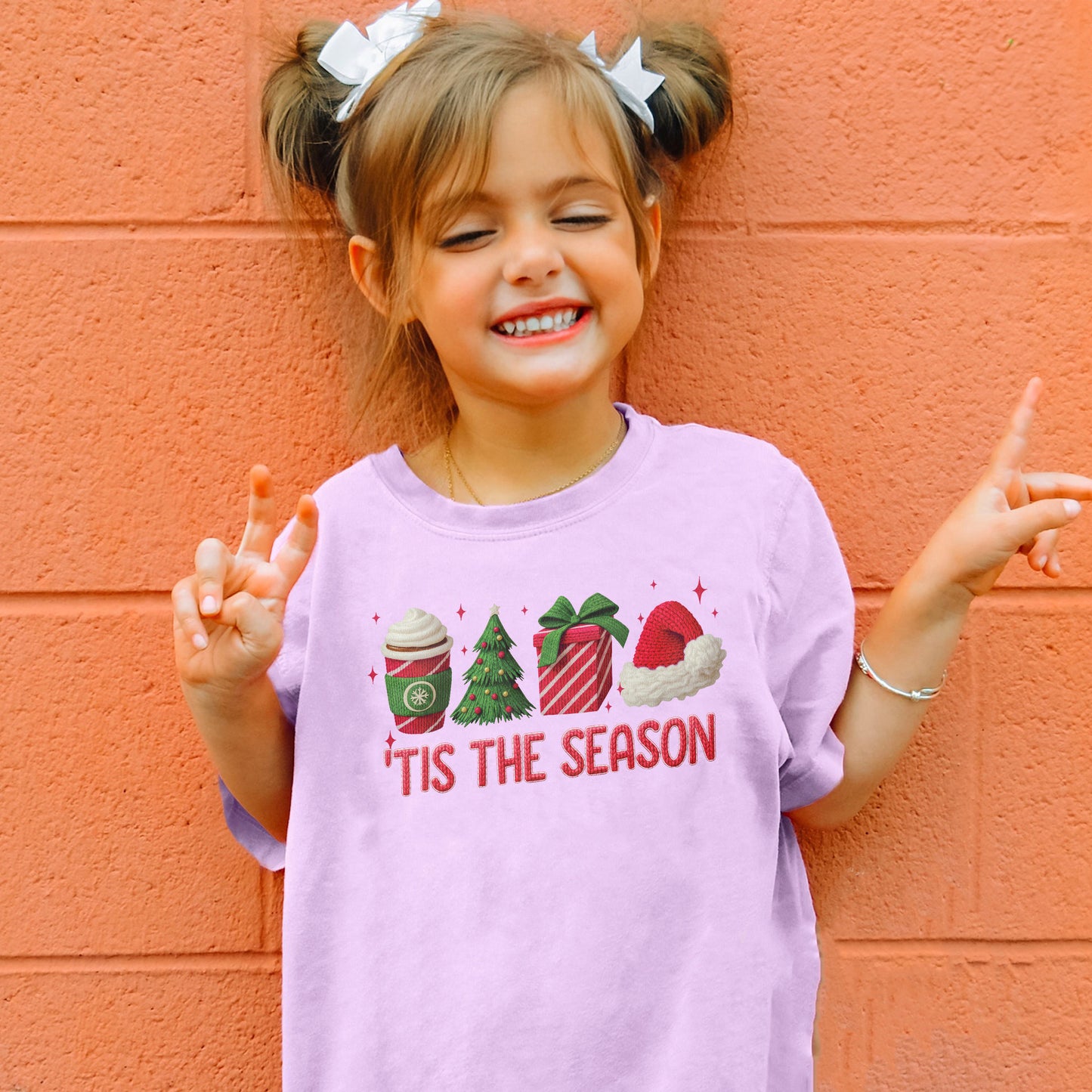 Tis The Season Shirt: Christmas Coffee, Holiday Gift, Santa Hat Tree, Festive Christmas Outfit Youth Tshirt