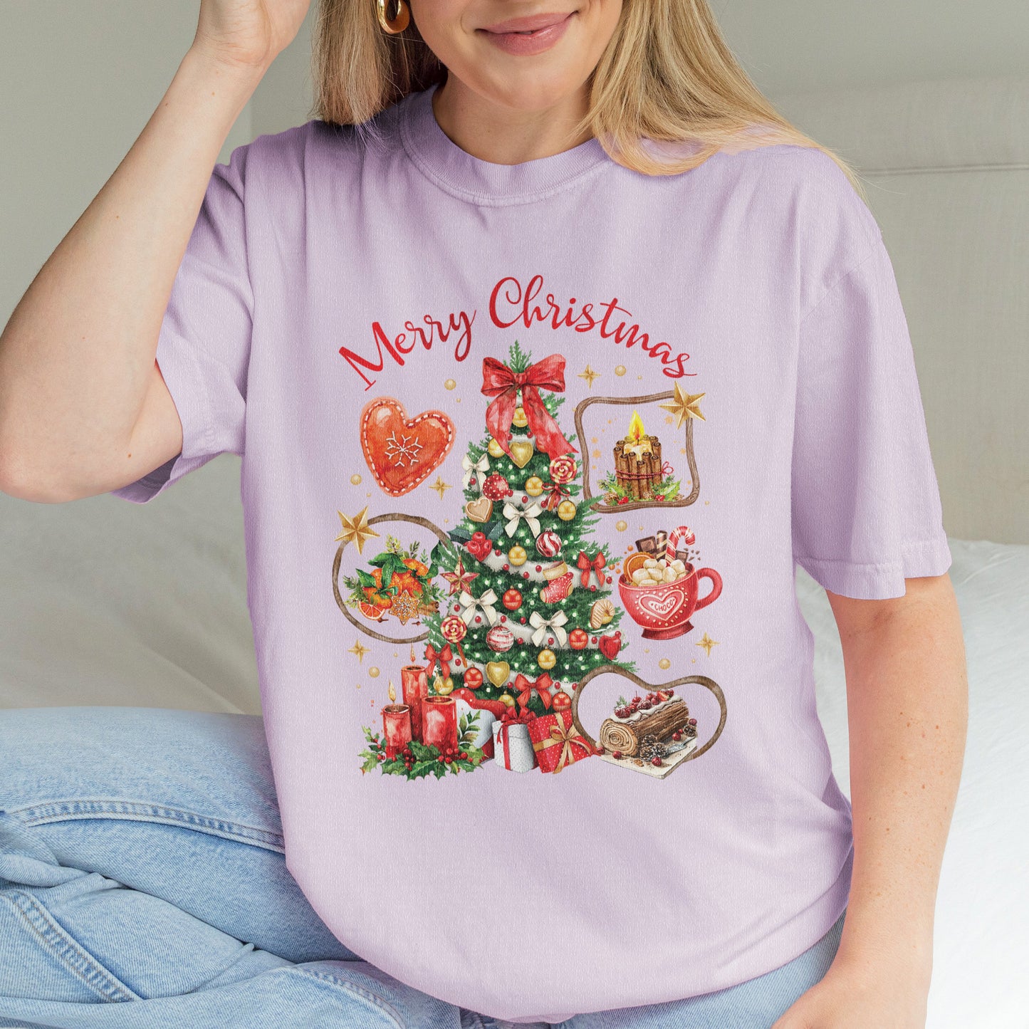 Vintage Merry Christmas Shirt – Christmas Tree Candy Cane Hot Cocoa Holiday Tee