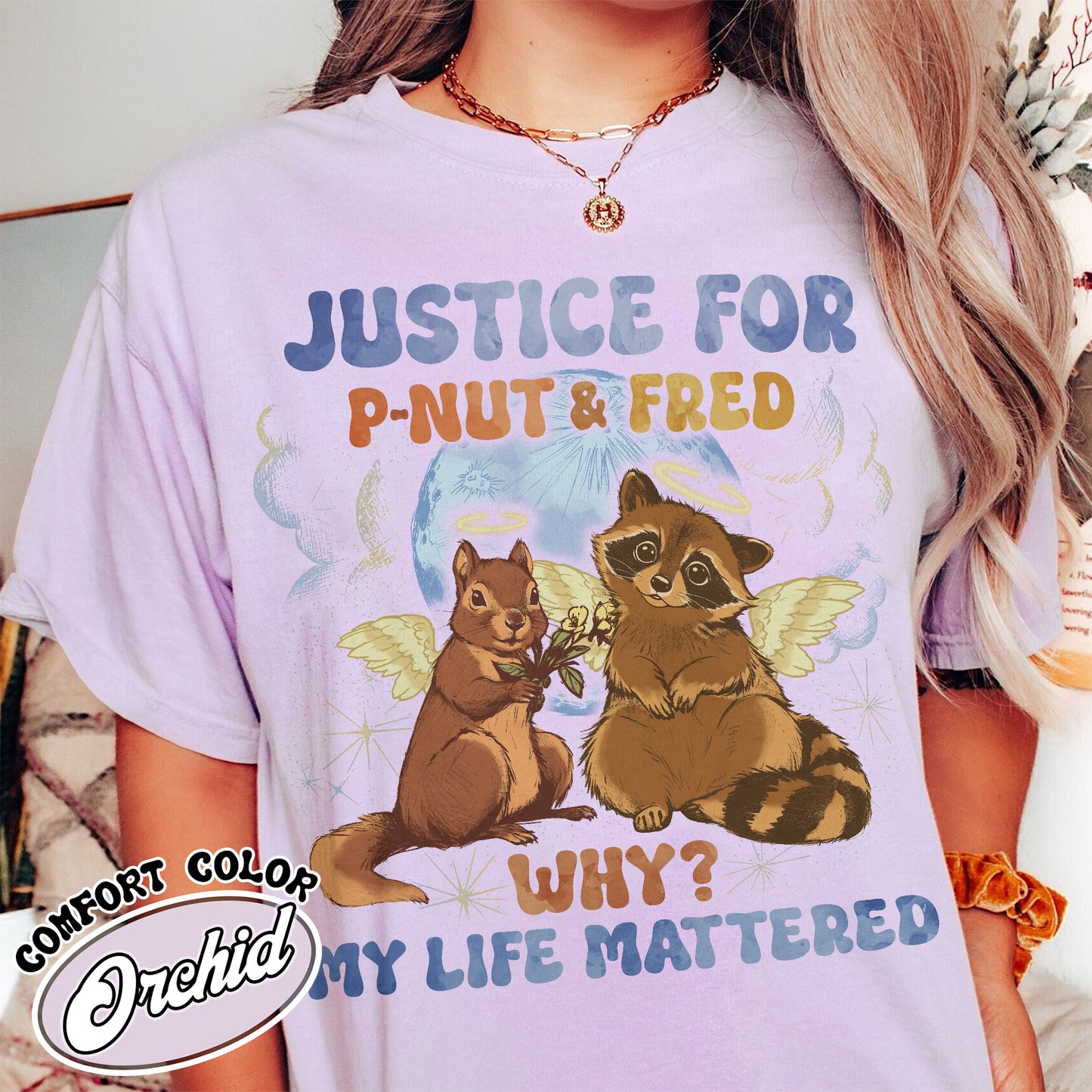 Justice for P'nut and Fred Shirt,P’Nut The Squirrel,Raccoon With Moon Shirt,Animal Rights Shirt,P'nut and Raccoons Vintage Graphic shirt