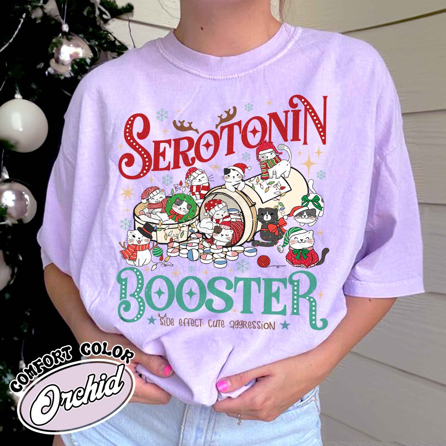 Serotonin Booster Cat Shirt, Cat and Serotonin Shirt, Christmas Cat Shirt, Mental Health Christmas Shirt, Cats and Mental Health Shirt