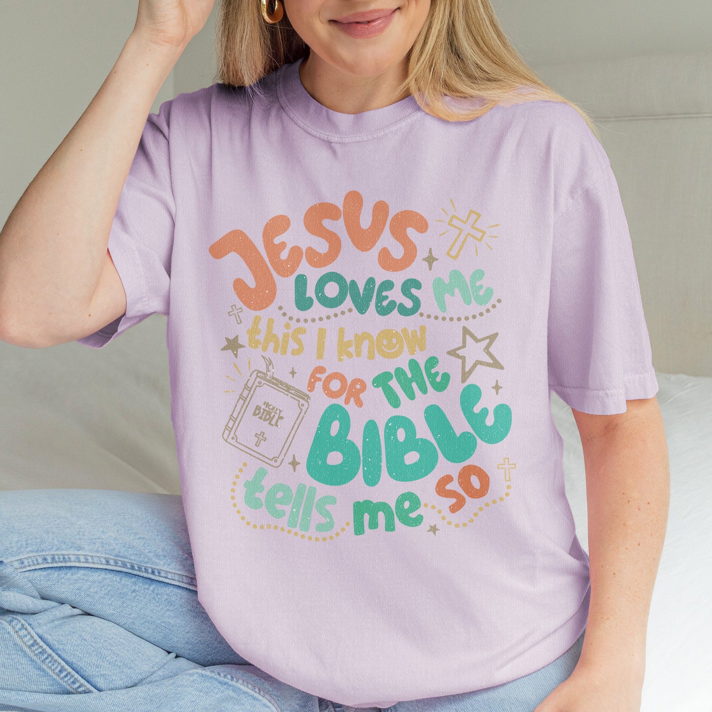 Jesus Loves Me This I Know Shirt: Christian Bible Verse Tee, Kids Youth Faith T-Shirt