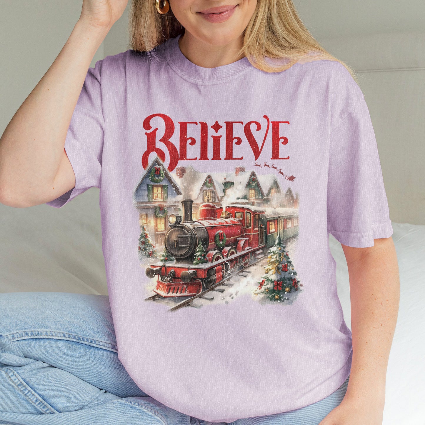 Believe Polar Express Christmas Train Shirt | Holiday Santa Sleigh Tee