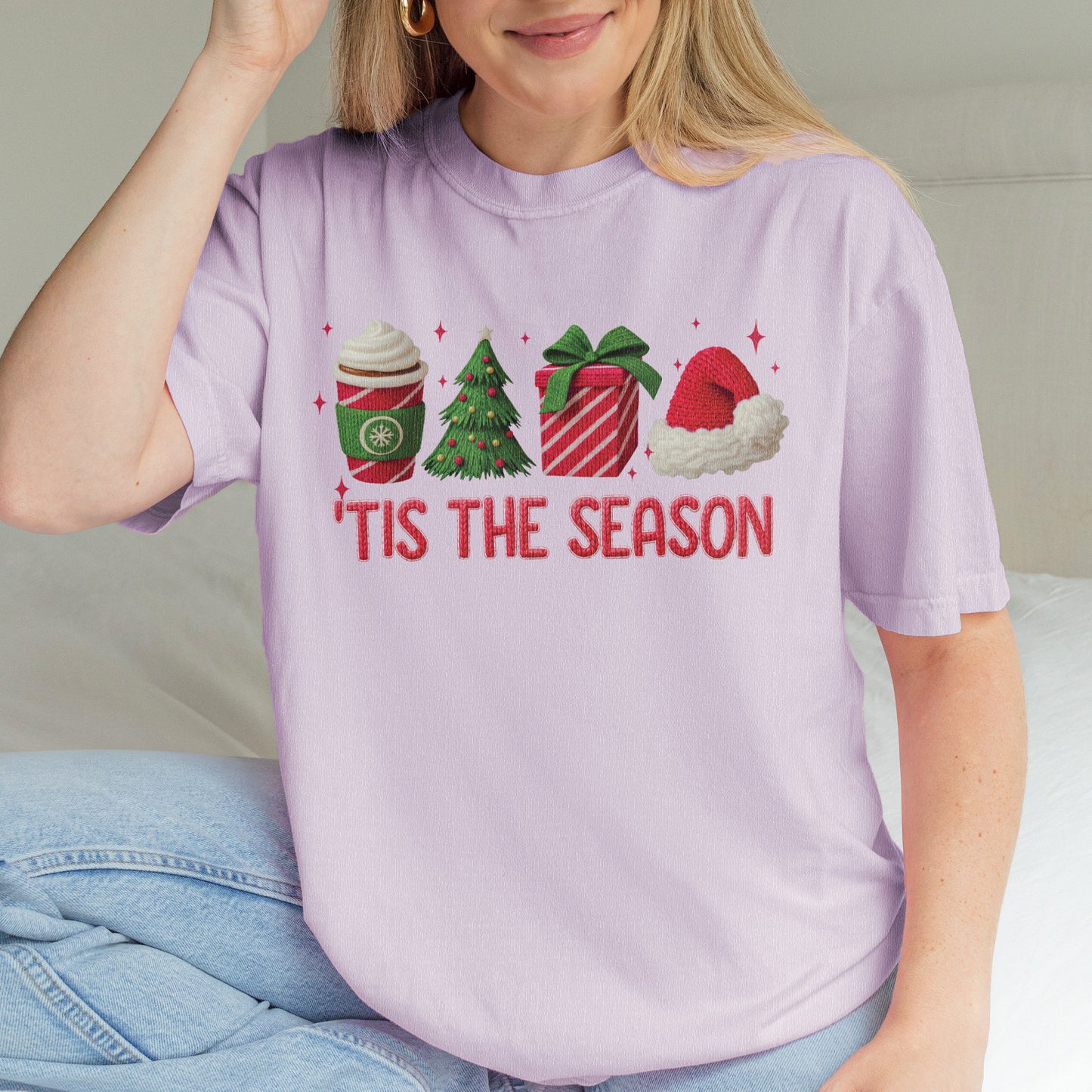Tis The Season Shirt: Christmas Coffee, Holiday Gift, Santa Hat Tree, Festive Christmas Outfit Tshirt