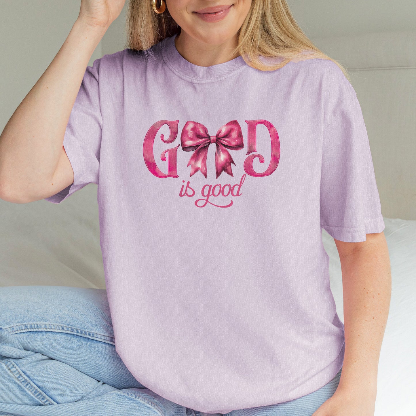 God Is Good Shirt | Pink Bow Christian Faith Tee, Bible Verse Top