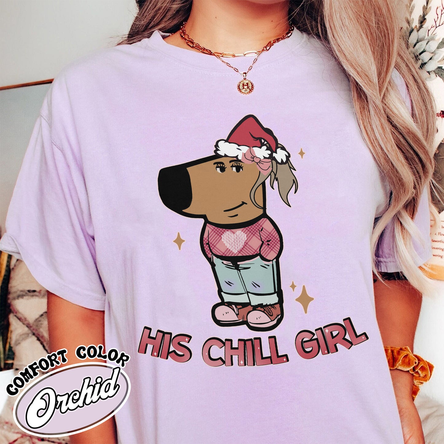 Chilly Christmas Comfort Color Shirt, Funny Boyfriend Shirt, Chill Dog TikTok Meme, Viral Dog Cartoon Shirt, Matching Xmas Tshirt, Funny Couple Christmas Shirt