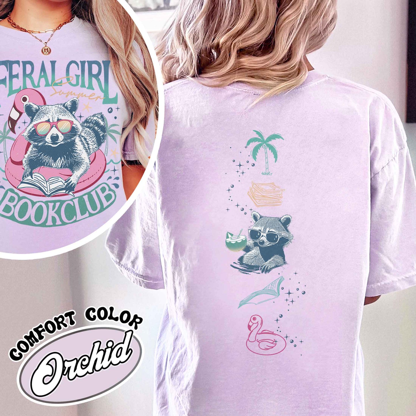 Book Girl Summer Comfort Color Shirt, Beach Book Lover Summer Bookish Funny Reader, Feral Girl Summer Raccoon Shirt, Funny Meme Raccoon T Shirt, Bookish