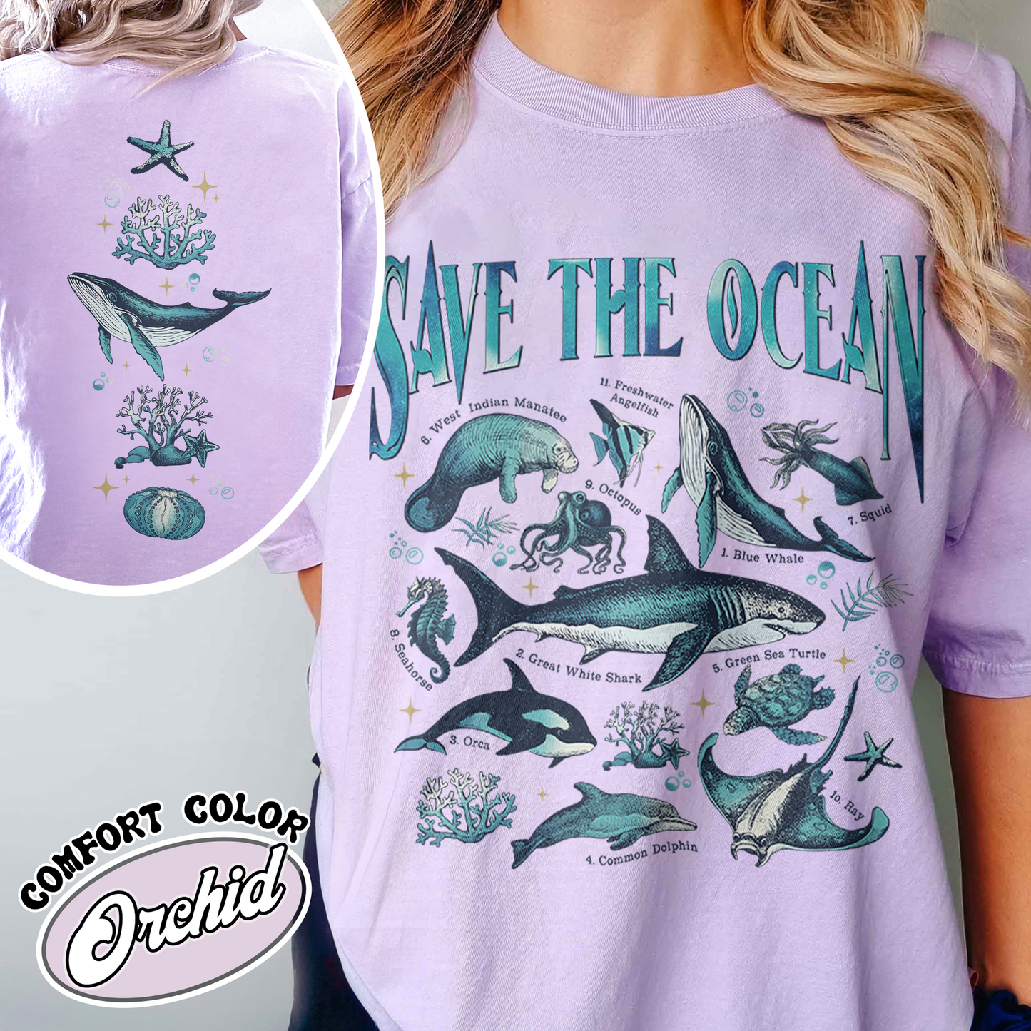 Save The Ocean Comfort Colors Shirt, Animal Tshirt, Retro Ocean Nature Shirt, Dolphin Shirt, Shark Lover Gift,Marine Biologist,Surfing Shirt