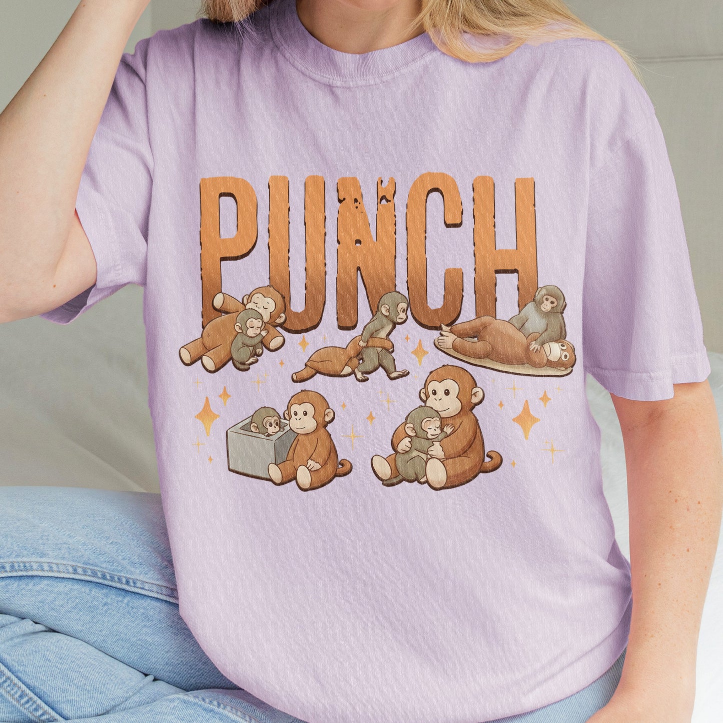 Monkey Punch Cute - Funny Kawaii Monkeys Graphic - Animals Monkeys Lovers Tshirt
