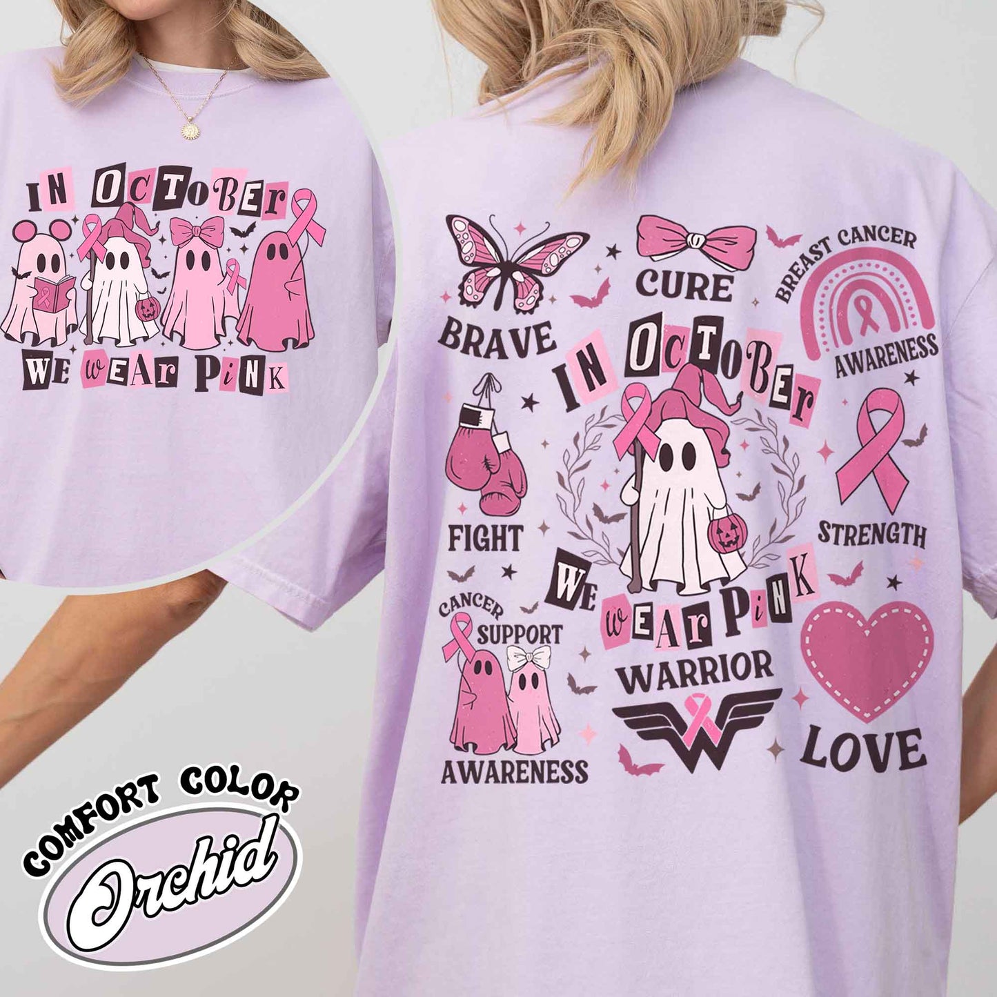 Breast Cancer Support Squad Shirt, in a October We Wear Pink, in October We Wear Pink Ghost Shirt, We Wear Pink in October Shirt, Breast Cancer