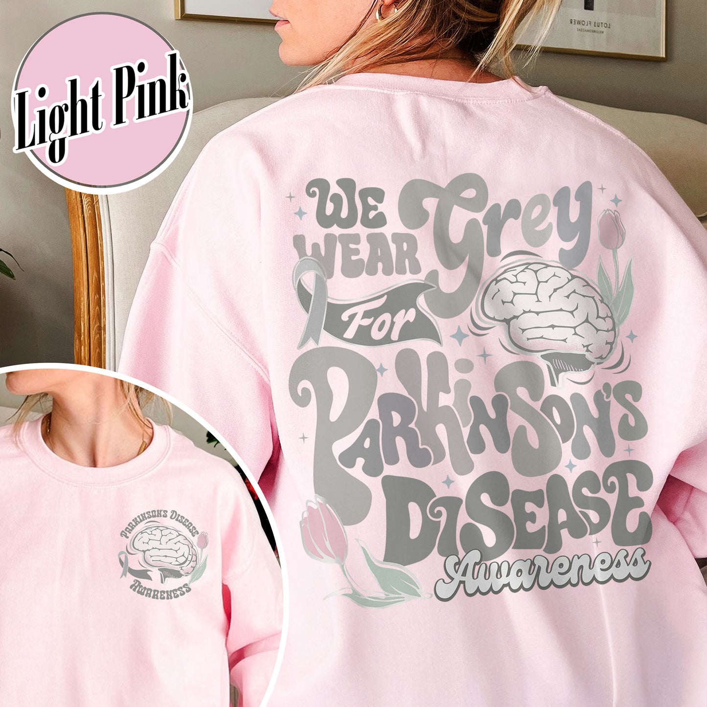 Parkinson’s Disease Awareness Sweatshirt, We Wear Grey for Parkinson’s Disease Sweatshirt
