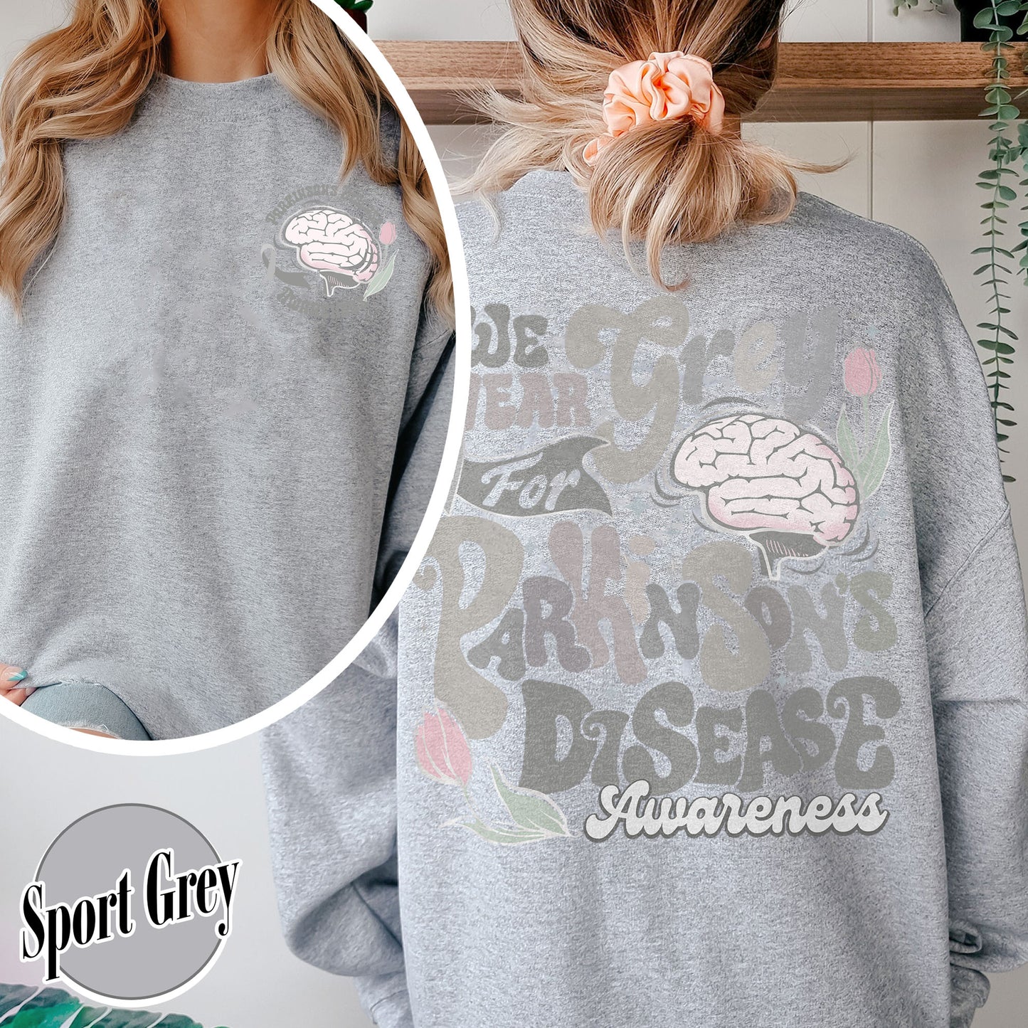 Parkinson’s Disease Awareness Sweatshirt, We Wear Grey for Parkinson’s Disease Sweatshirt
