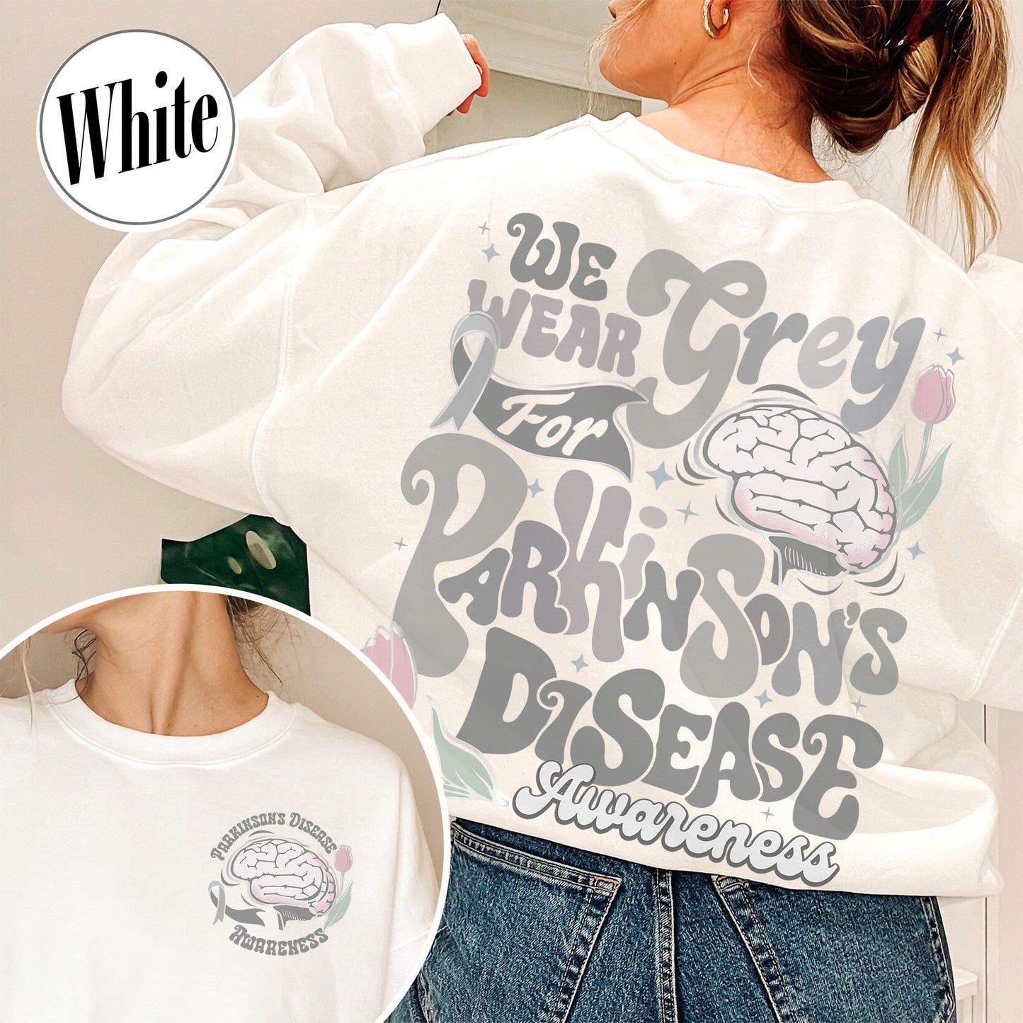 Parkinson’s Disease Awareness Sweatshirt, We Wear Grey for Parkinson’s Disease Sweatshirt