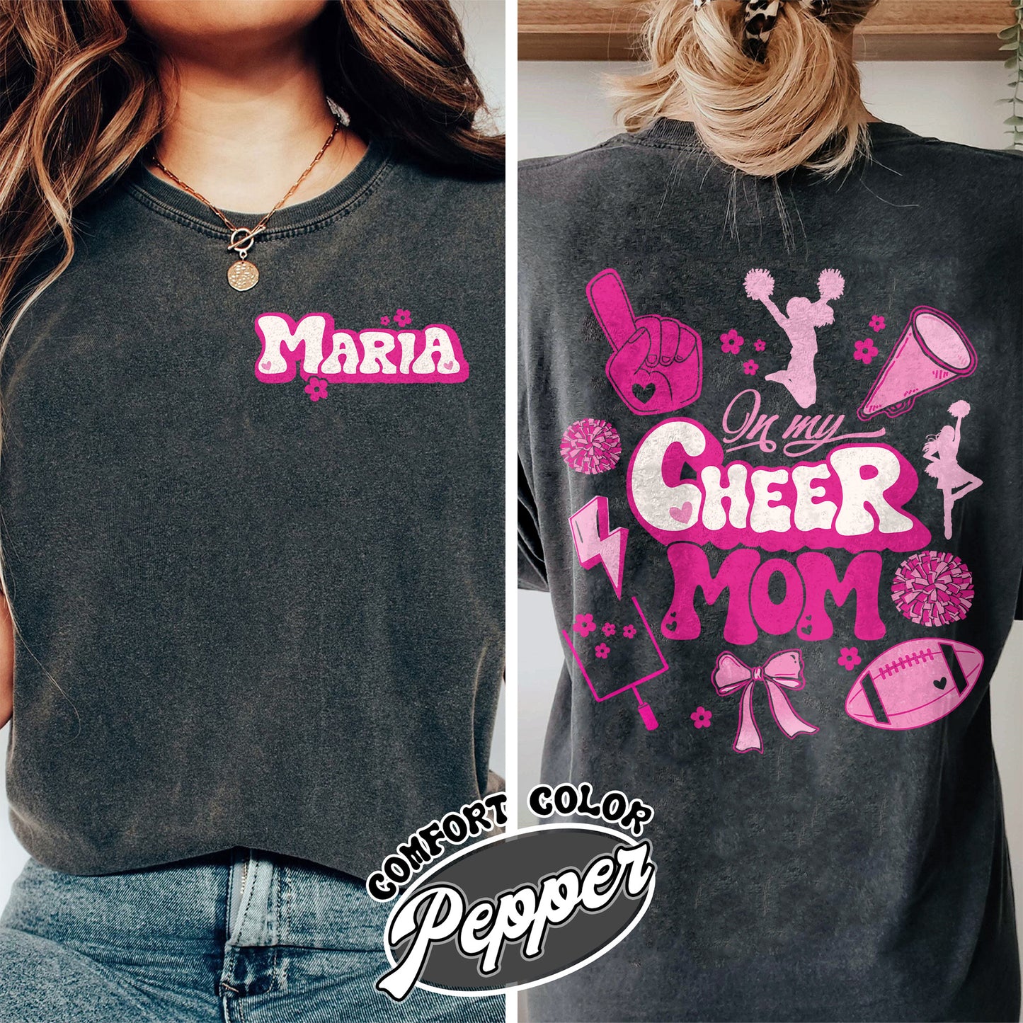 In My Cheer Mom Era Tshirt, Custom Cheer Mom Shirt, Cheer Mom Shirt, Football And Cheer Mom, Cheer Mom Shirt Name, Cheer Mom Summit Shirt