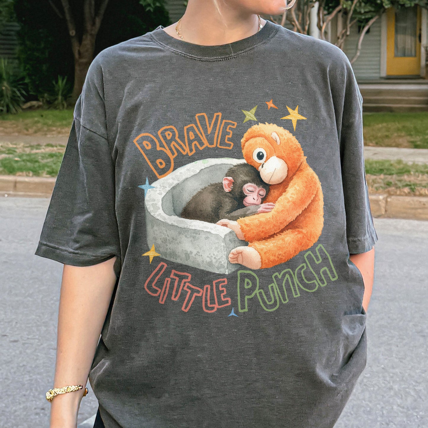 Punch the Monkey, Hang In There Punch, Team Punch, Baby Monkey Holding Plush Toy, Animal Lover Gift Tshirt