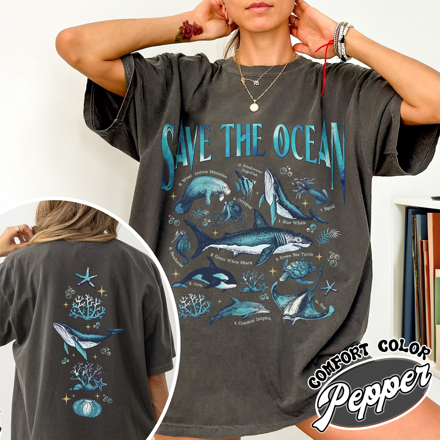 Save The Ocean Comfort Colors Shirt, Animal Tshirt, Retro Ocean Nature Shirt, Dolphin Shirt, Shark Lover Gift,Marine Biologist,Surfing Shirt