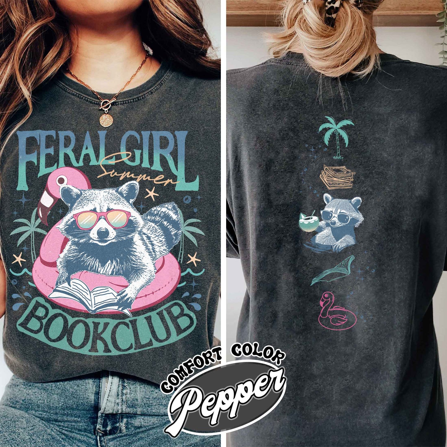 Book Girl Summer Comfort Color Shirt, Beach Book Lover Summer Bookish Funny Reader, Feral Girl Summer Raccoon Shirt, Funny Meme Raccoon T Shirt, Bookish