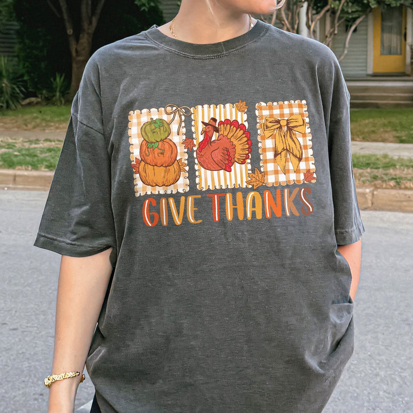 Thanksgiving Holiday, Give Thanks Coquette, Fall Pumpkin Turkey, Grateful Thankful Blessed, Autumn Gift Tshirt