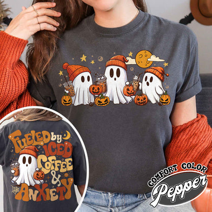 Halloween Coffee Shirt, Little Ghost Iced Coffee Shirt, Halloween Shirt ,Cute Ghost Drinking Coffee, Halloween Ghost Iced Coffee T-shirt