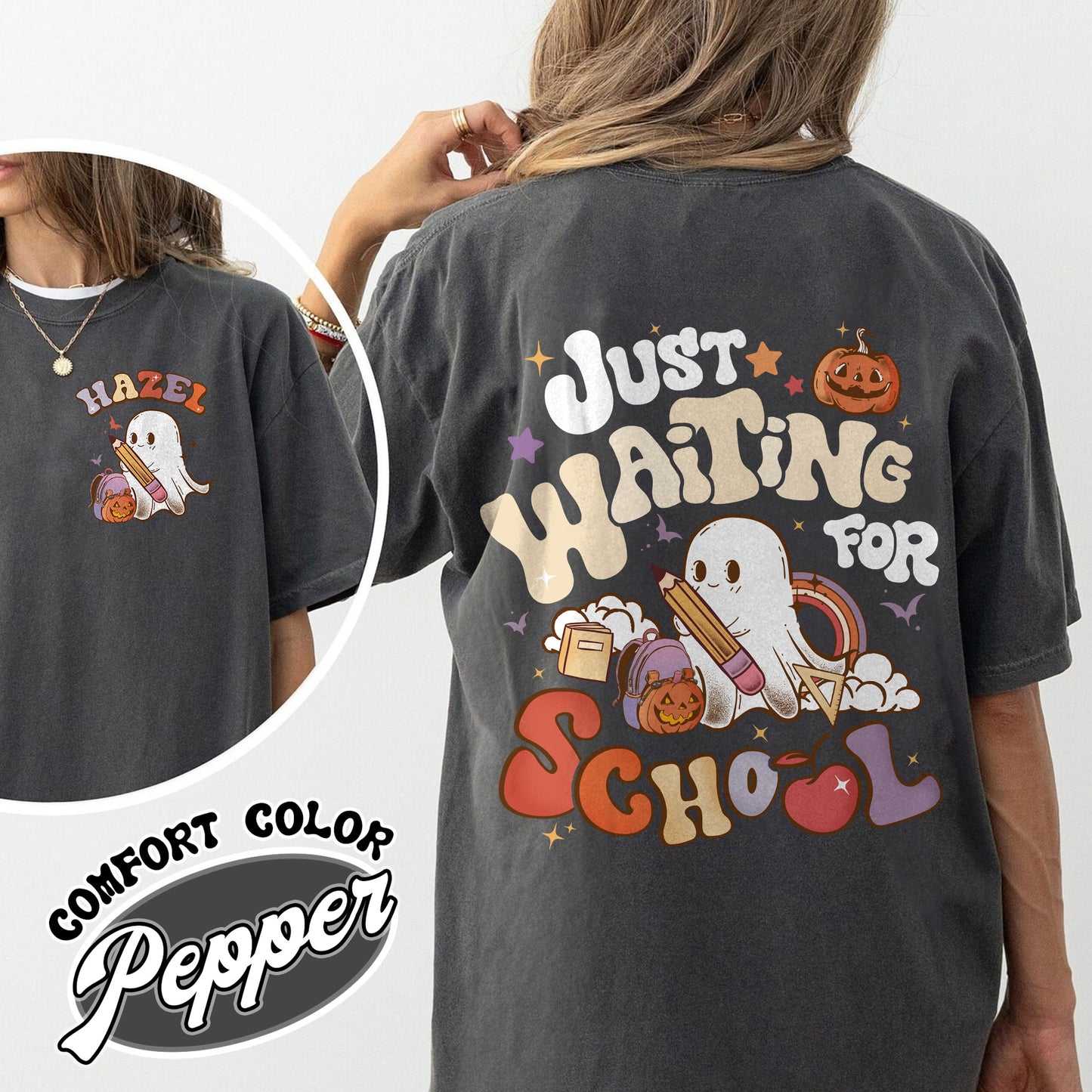 Halloween Comfort Color Shirt, Waiting for Back to School Shirt, Custom Halloween Teacher Shirt