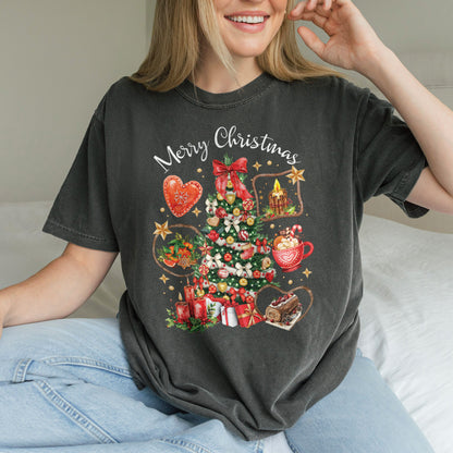 Vintage Merry Christmas Shirt – Christmas Tree Candy Cane Hot Cocoa Holiday Tee