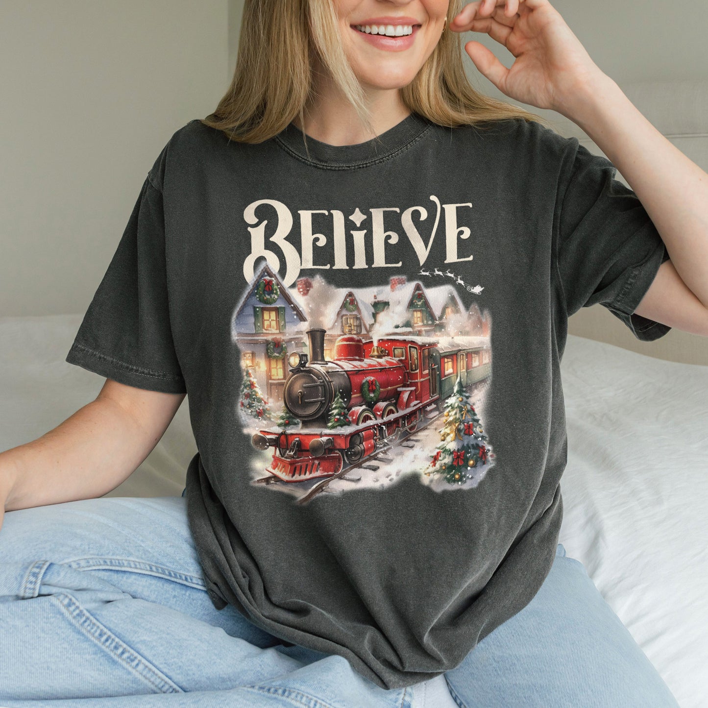 Believe Polar Express Christmas Train Shirt | Holiday Santa Sleigh Tee