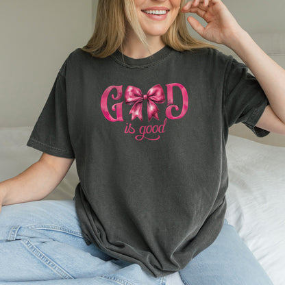 God Is Good Shirt | Pink Bow Christian Faith Tee, Bible Verse Top