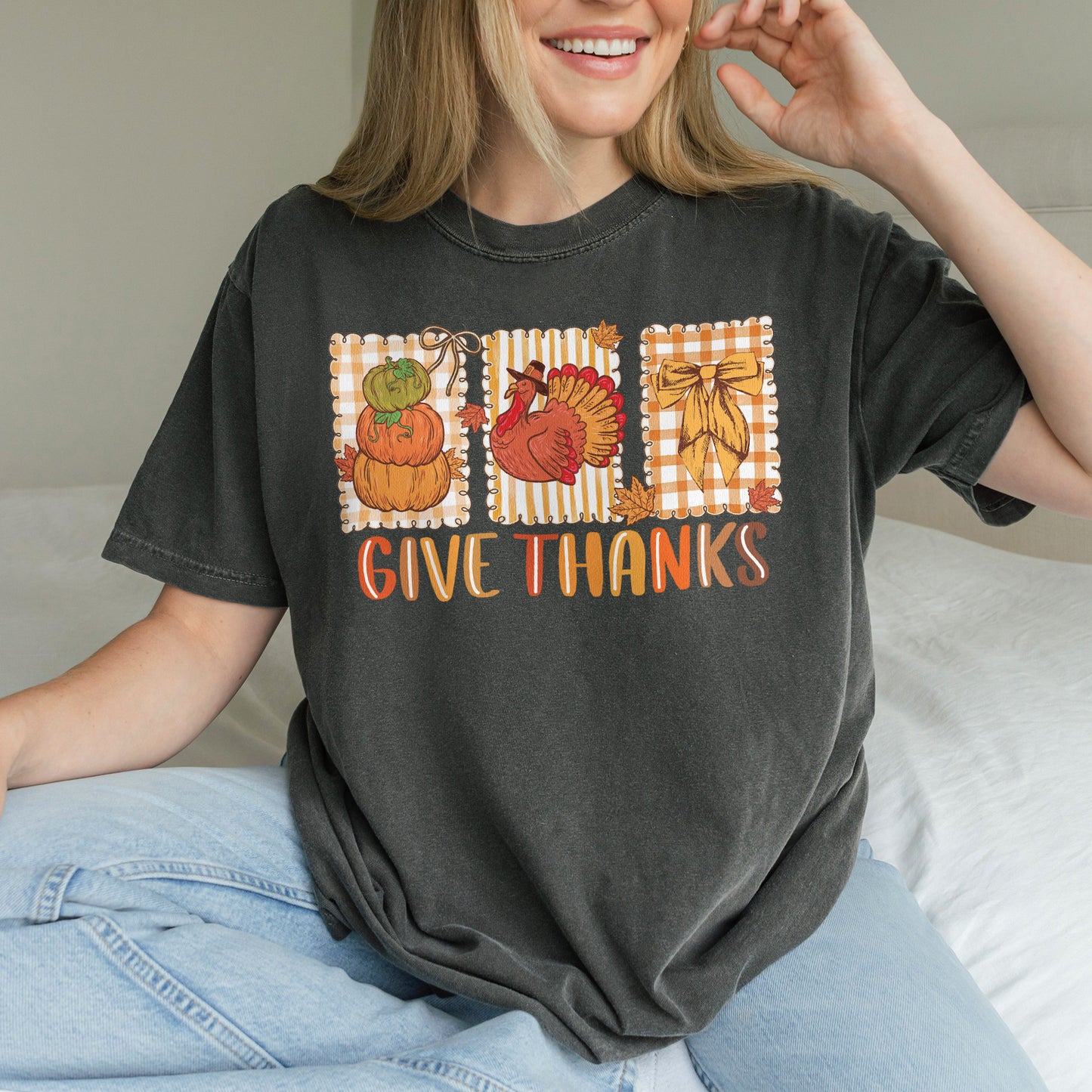Thanksgiving Holiday, Give Thanks Coquette, Fall Pumpkin Turkey, Grateful Thankful Blessed, Autumn Gift Tshirt