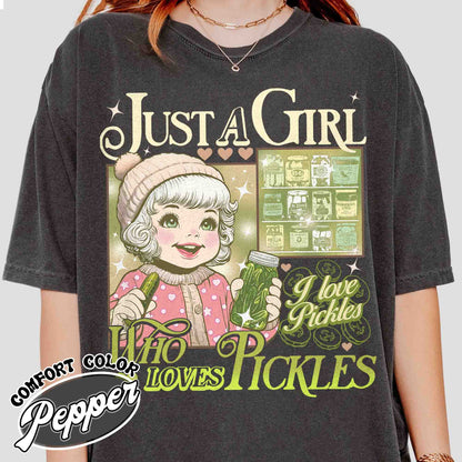 Pickle T-Shirt, Canned Pickles T Shirt, Canned Pickles T-Shirt, Pickle Jar T Shirt, Women Christmas Gift, Just a Girl Who Loves Pickles Shirt