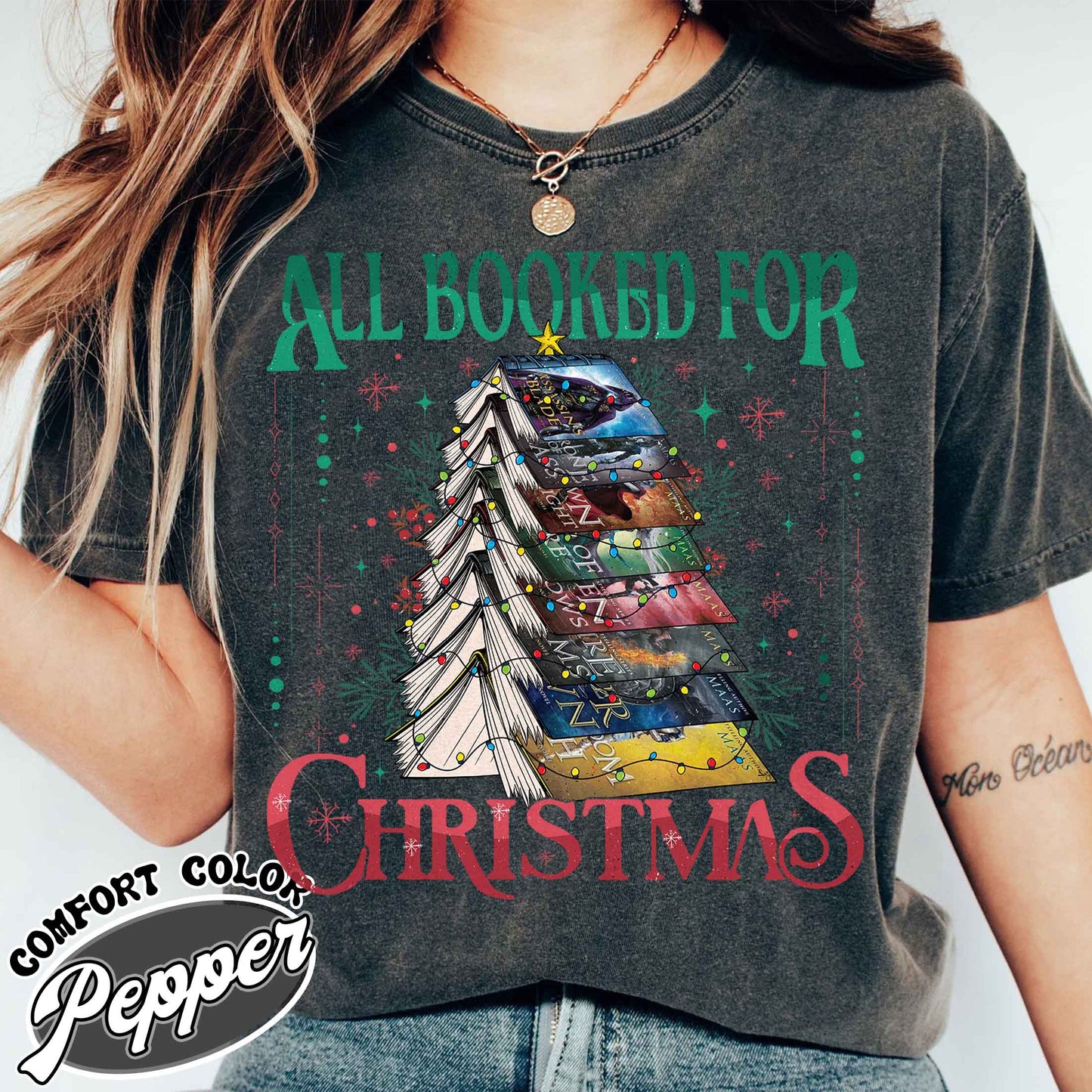 All Booked for Christmas Shirt, ACOTAR, TOG, Dark Romance Shirt, ACOTAR All Booked for Christmas Shirt, Dragon Rider, Book Christmas Tree Shirt