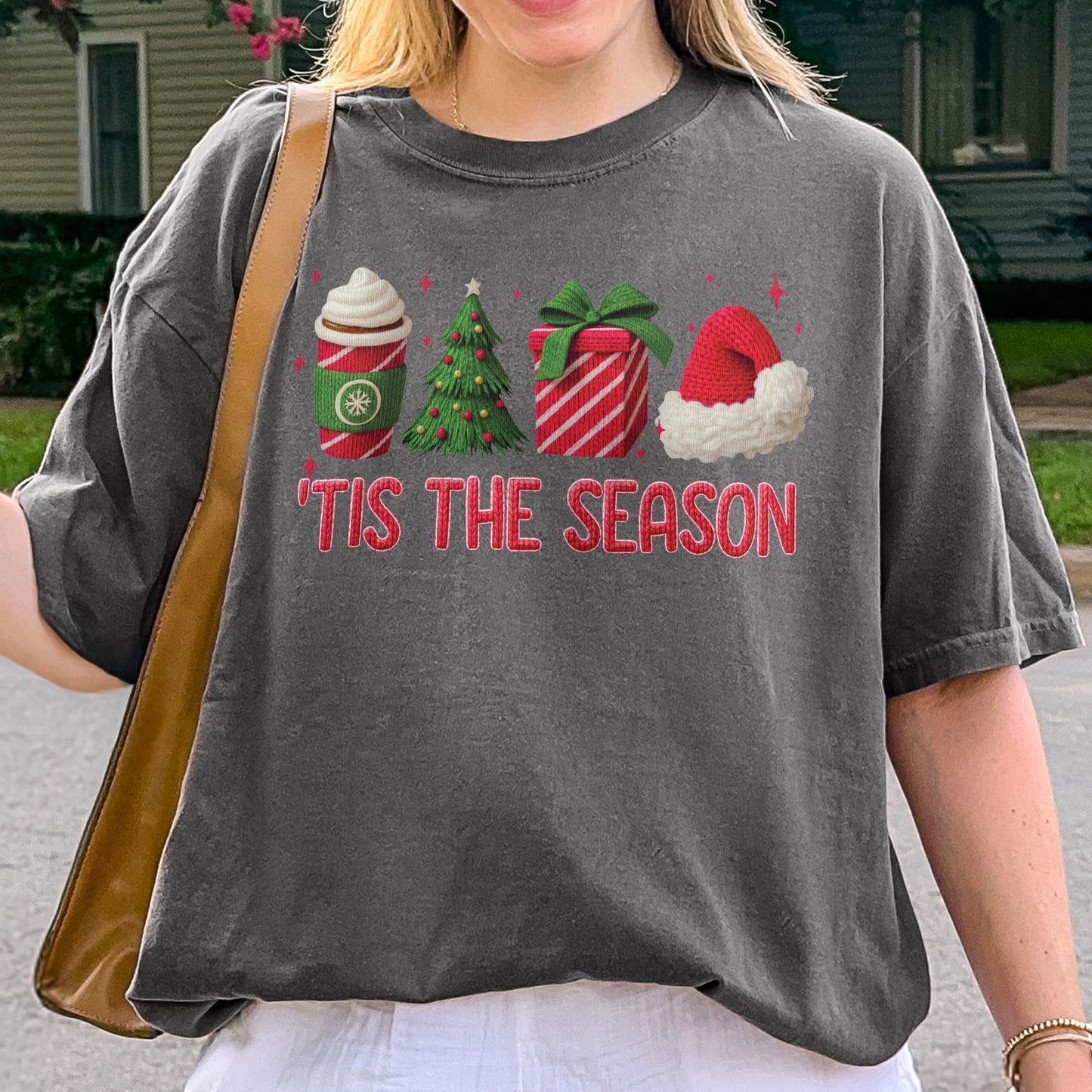 Tis The Season Shirt: Christmas Coffee, Holiday Gift, Santa Hat Tree, Festive Christmas Outfit Tshirt