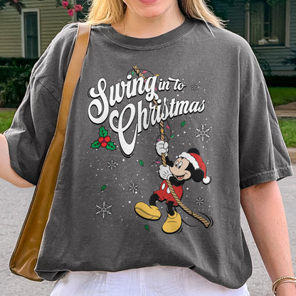 Swing Into Christmas Shirt: Funny Mickey Christmas Tee, Cute Holiday Shirt, Festive Disney Christmas Outfit Tshirt