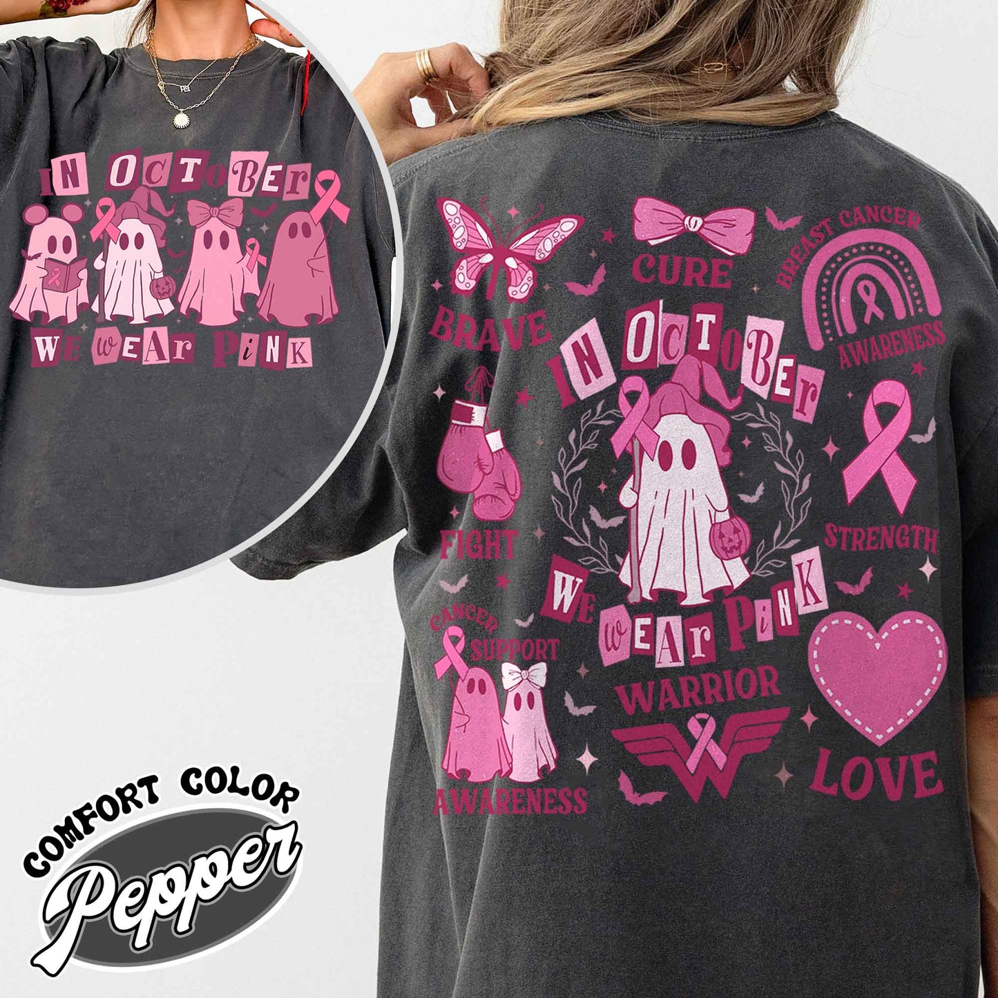 Breast Cancer Support Squad Shirt, in a October We Wear Pink, in October We Wear Pink Ghost Shirt, We Wear Pink in October Shirt, Breast Cancer