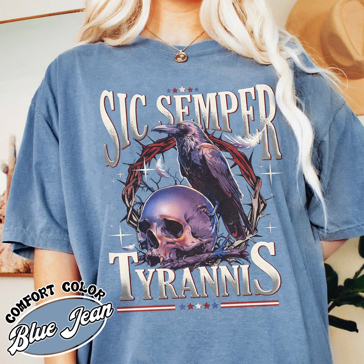 Political Activism Comfort Color Shirt, Sic Semper Tyrannis & Raven Shirt, Patriotic Republican Shirt