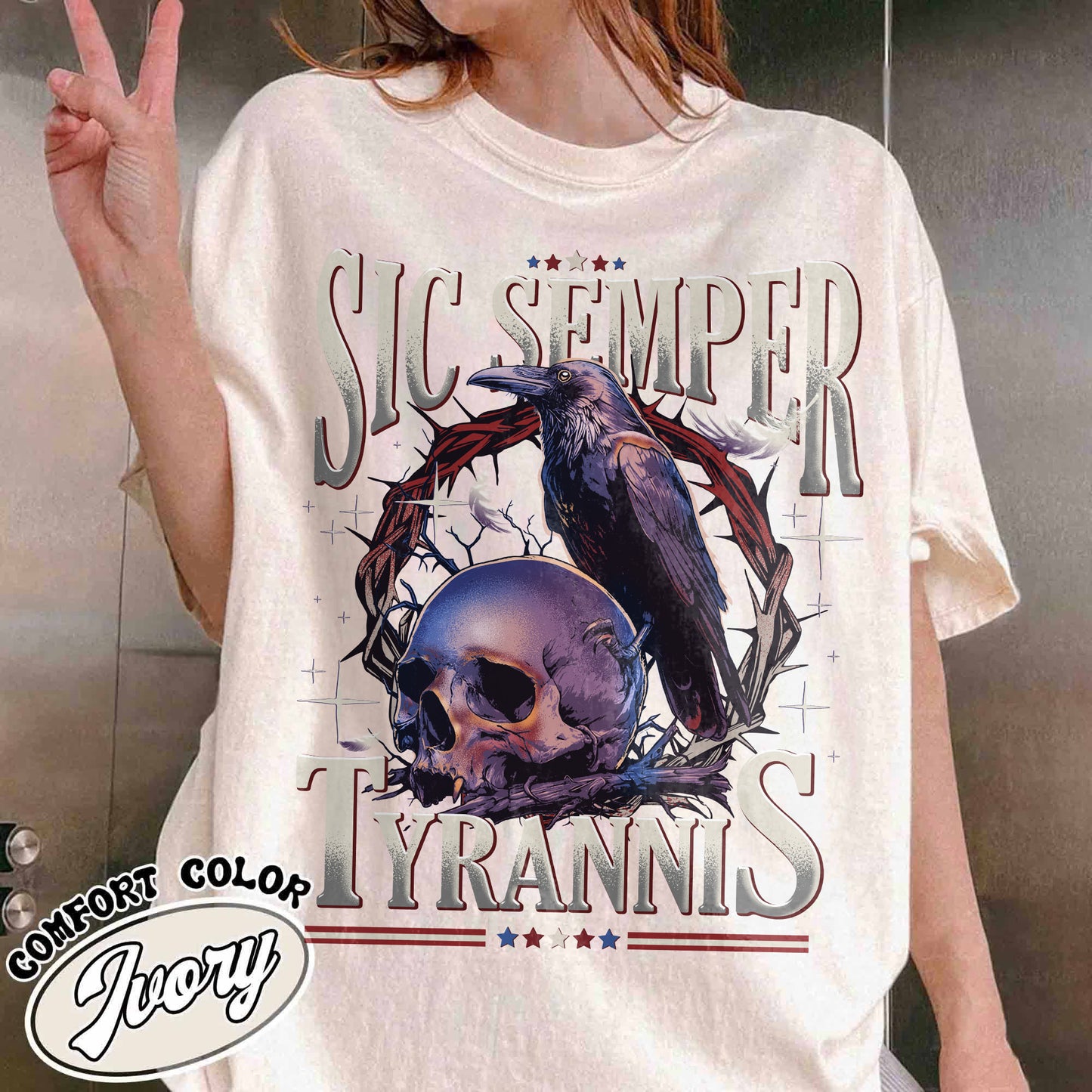 Political Activism Comfort Color Shirt, Sic Semper Tyrannis & Raven Shirt, Patriotic Republican Shirt