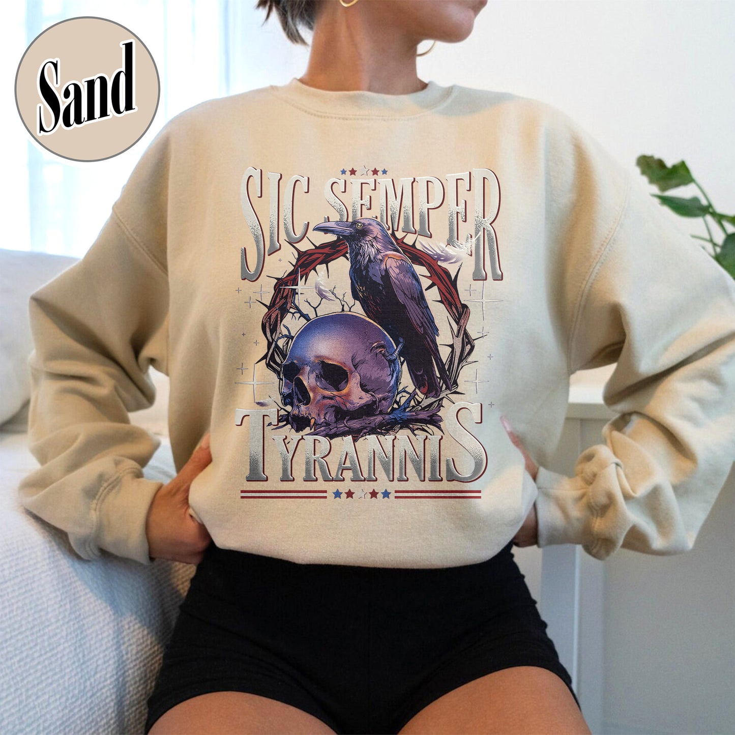Political Activism Sweatshirt, Sic Semper Tyrannis & Raven Sweatshirt, Patriotic Republican Sweatshirt