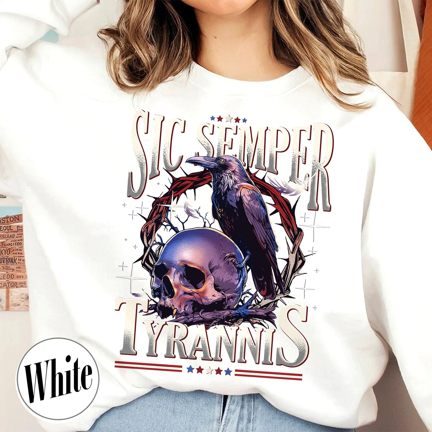 Political Activism Sweatshirt, Sic Semper Tyrannis & Raven Sweatshirt, Patriotic Republican Sweatshirt