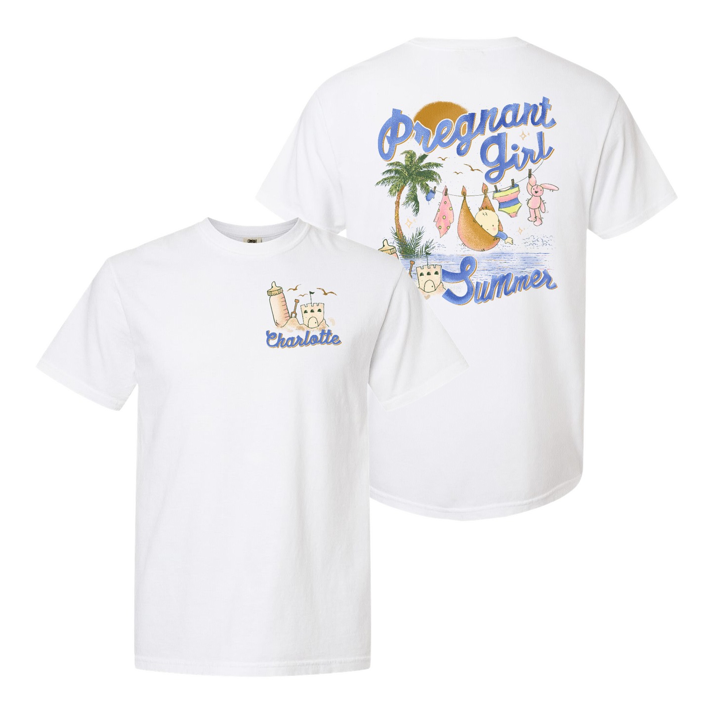 Pregnancy Announcement Comfort Color Shirt, Personalized Pregnant Girl Summer Beach Shirt