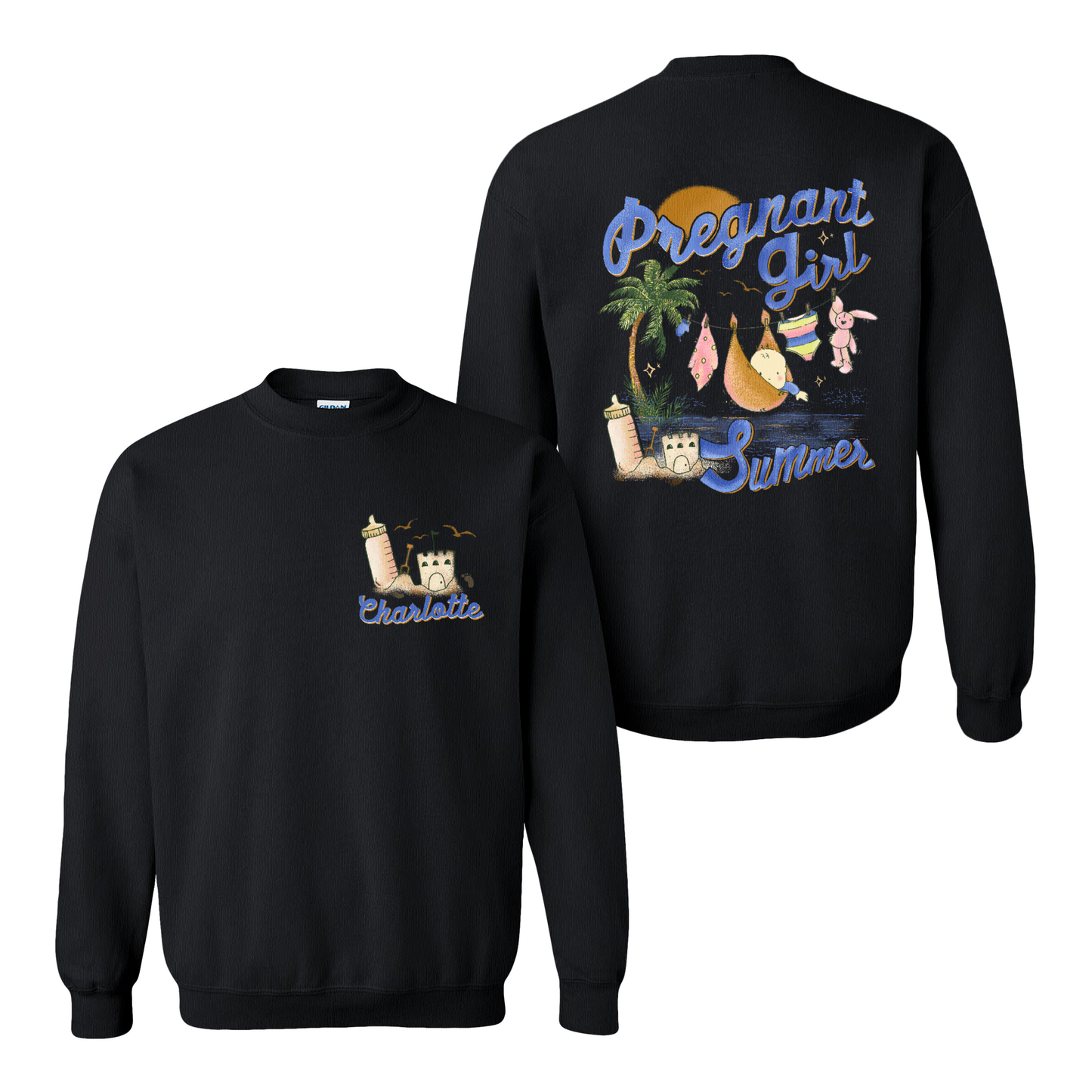 Pregnancy Announcement Sweatshirt, Personalized Pregnant Girl Summer Beach Sweatshirt