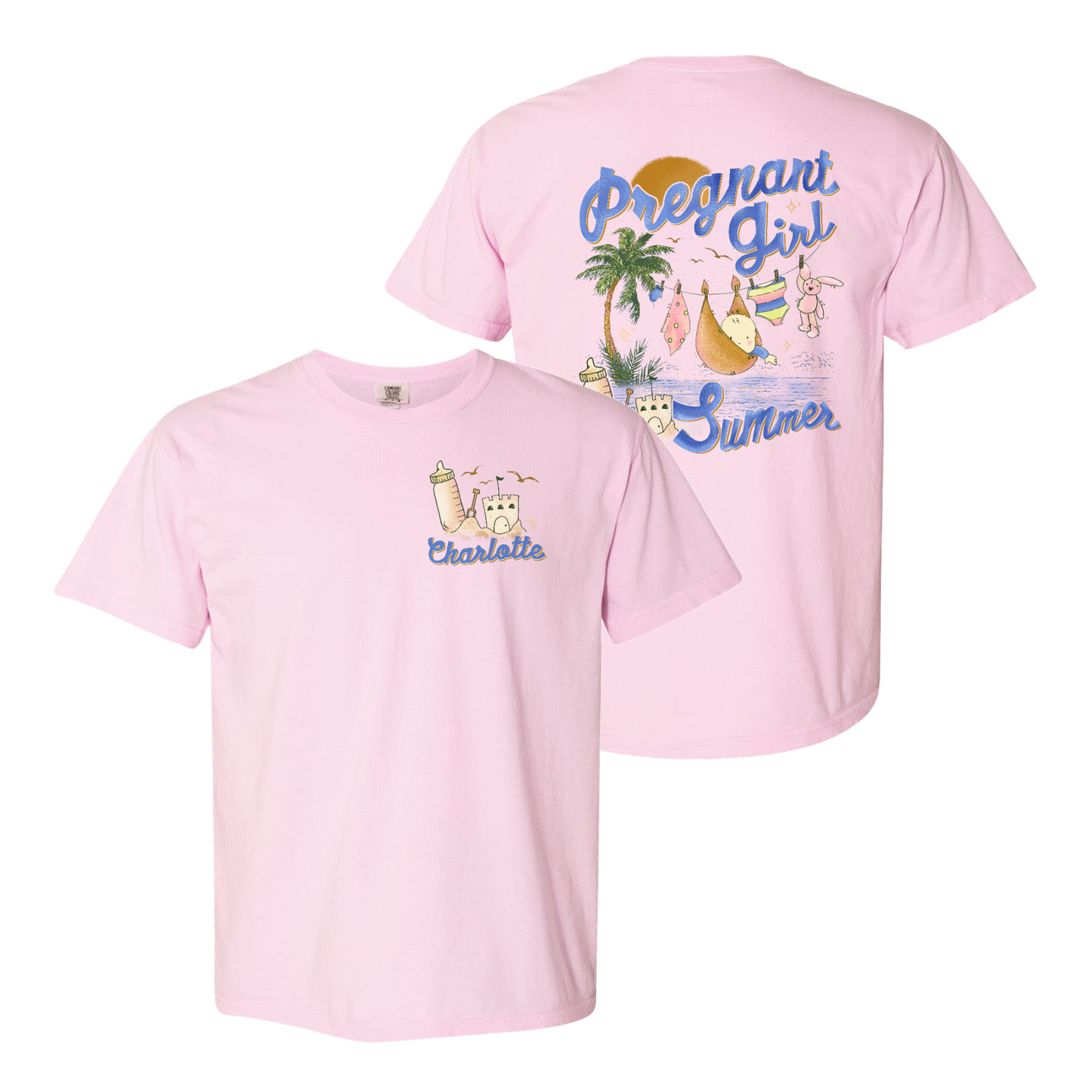 Pregnancy Announcement Comfort Color Shirt, Personalized Pregnant Girl Summer Beach Shirt