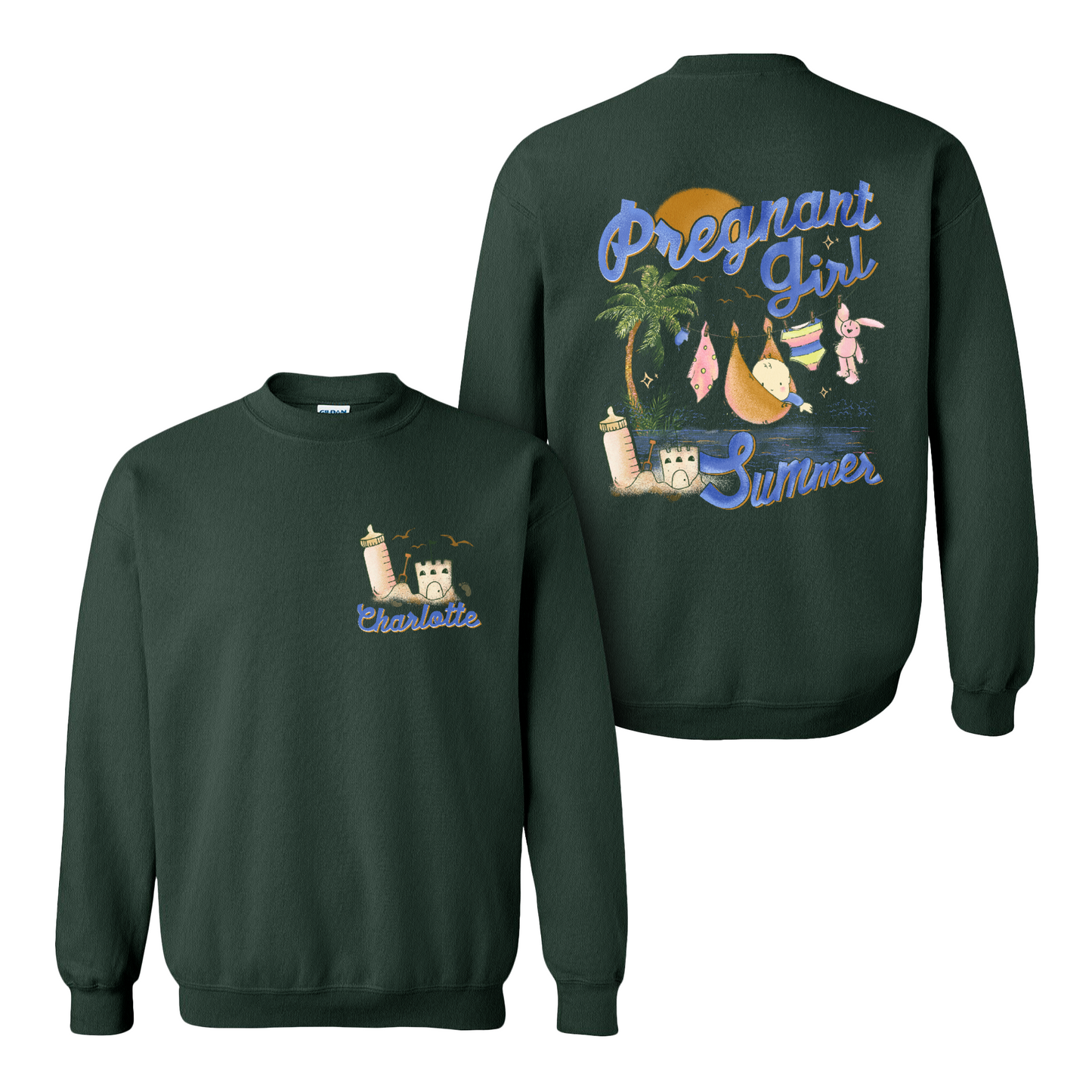 Pregnancy Announcement Sweatshirt, Personalized Pregnant Girl Summer Beach Sweatshirt