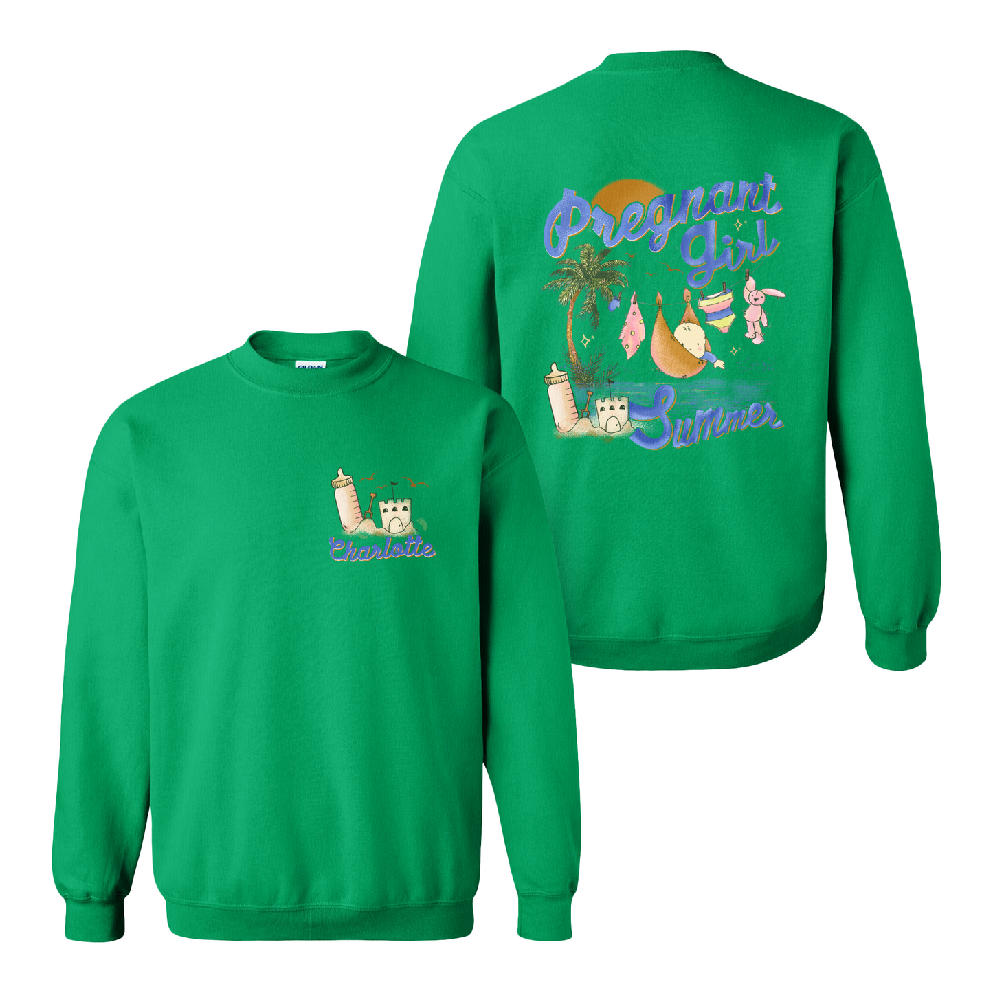 Pregnancy Announcement Sweatshirt, Personalized Pregnant Girl Summer Beach Sweatshirt