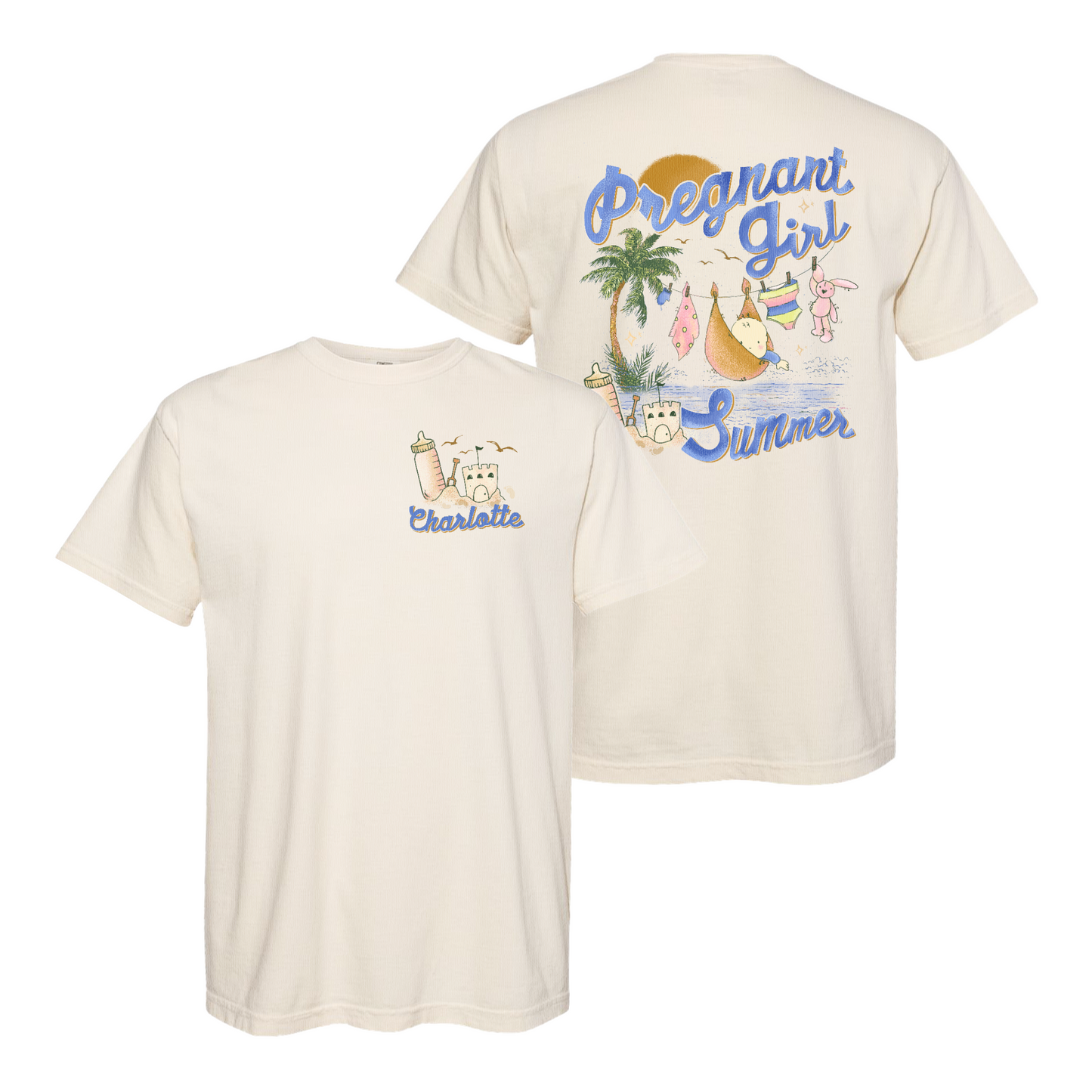 Pregnancy Announcement Comfort Color Shirt, Personalized Pregnant Girl Summer Beach Shirt