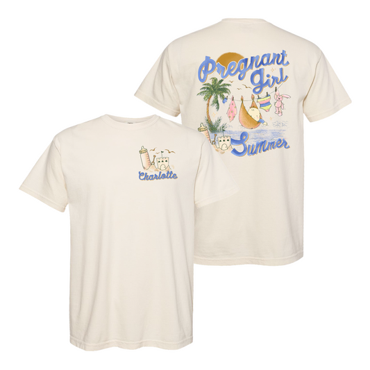 Pregnancy Announcement Comfort Color Shirt, Personalized Pregnant Girl Summer Beach Shirt