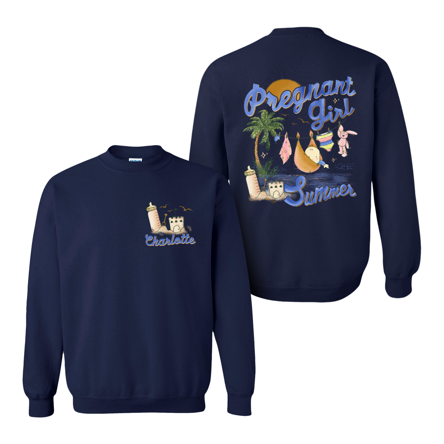 Pregnancy Announcement Sweatshirt, Personalized Pregnant Girl Summer Beach Sweatshirt