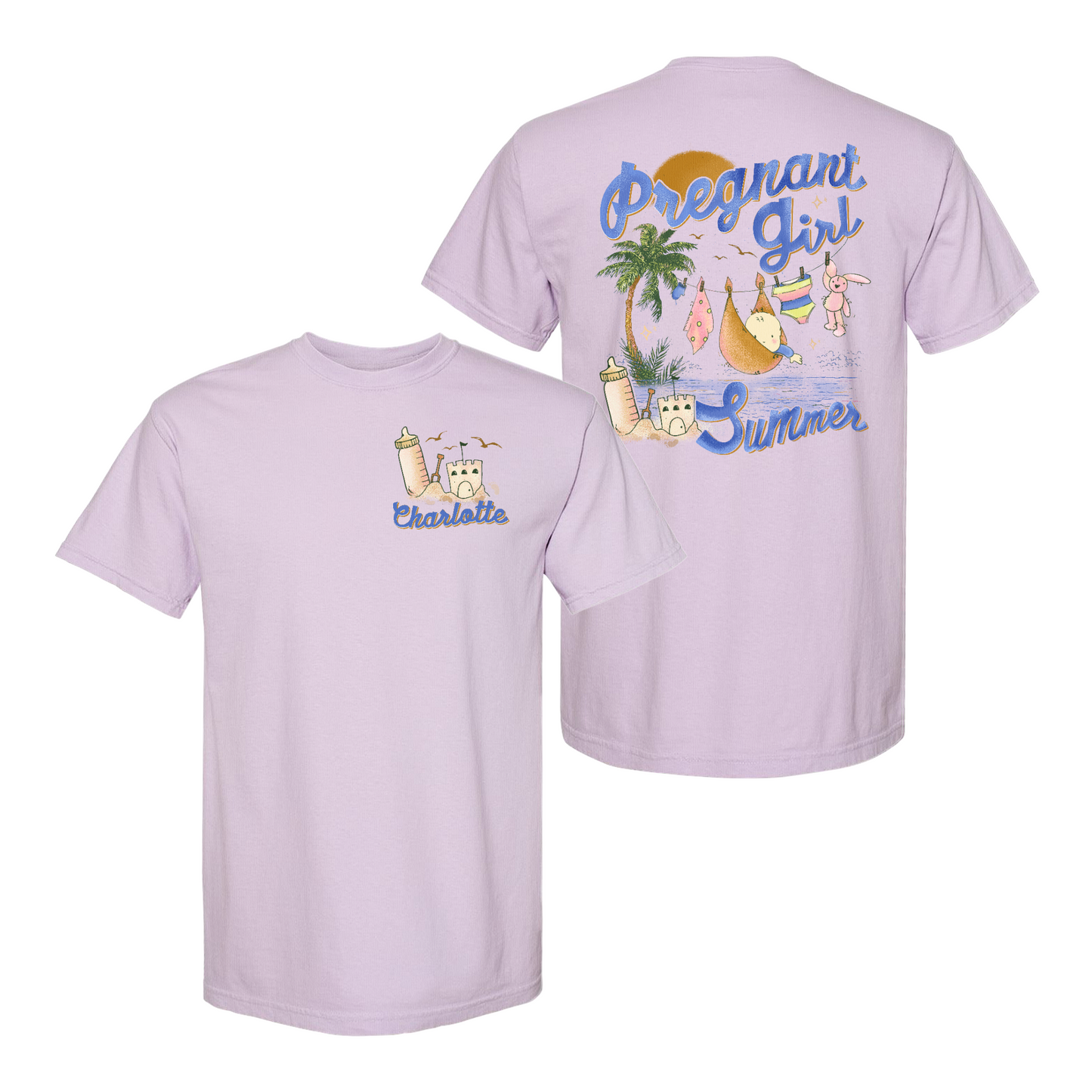 Pregnancy Announcement Comfort Color Shirt, Personalized Pregnant Girl Summer Beach Shirt