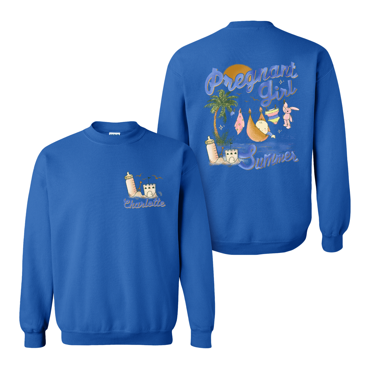 Pregnancy Announcement Sweatshirt, Personalized Pregnant Girl Summer Beach Sweatshirt