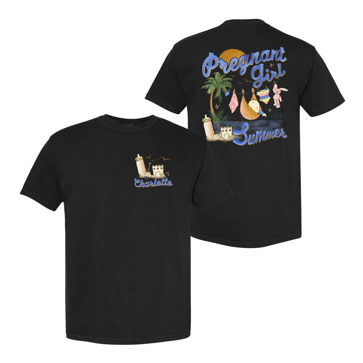 Pregnancy Announcement Comfort Color Shirt, Personalized Pregnant Girl Summer Beach Shirt