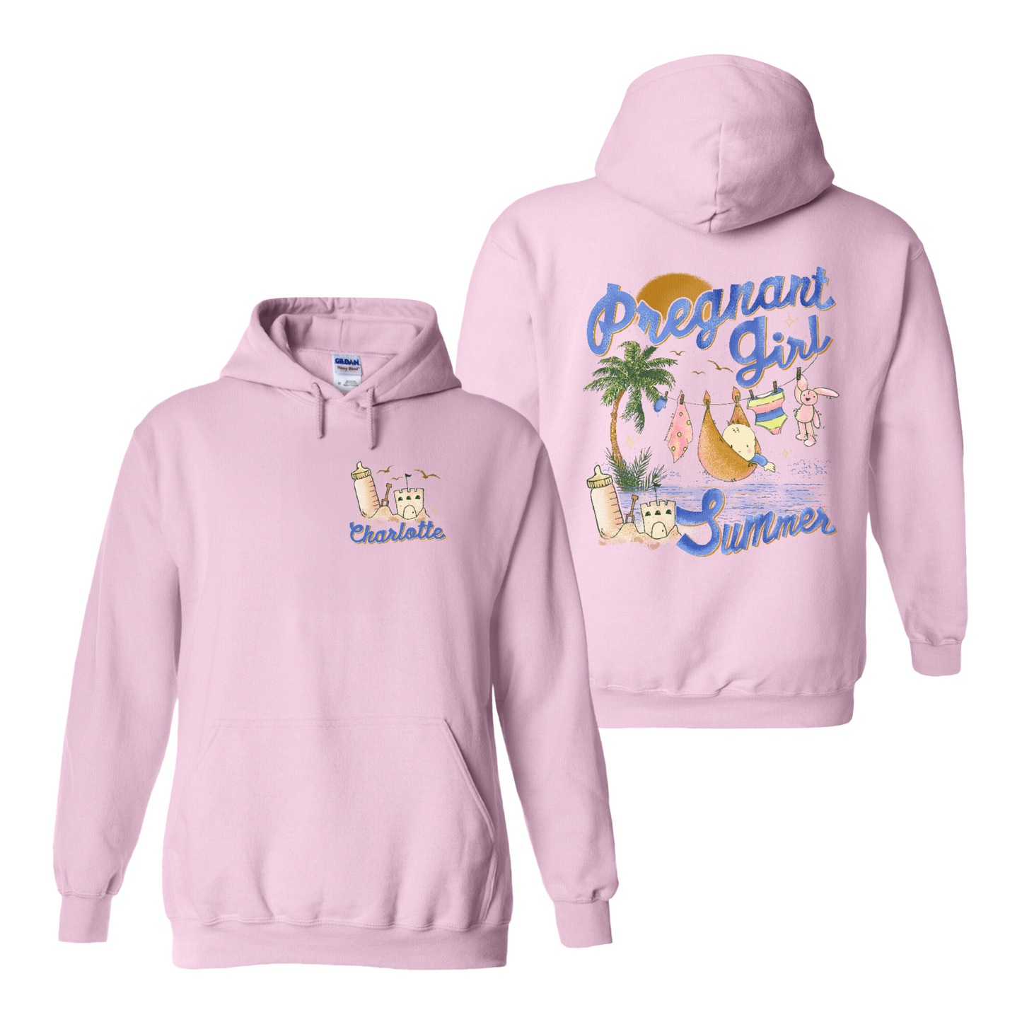 Pregnancy Announcement Hoodie, Personalized Pregnant Girl Summer Beach Hoodie