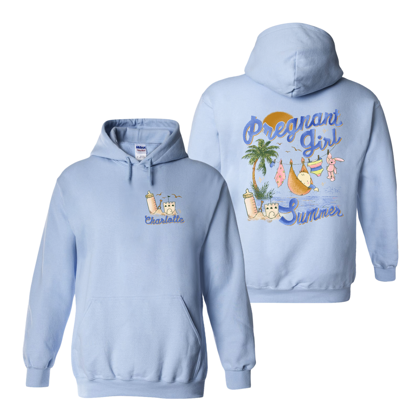 Pregnancy Announcement Hoodie, Personalized Pregnant Girl Summer Beach Hoodie